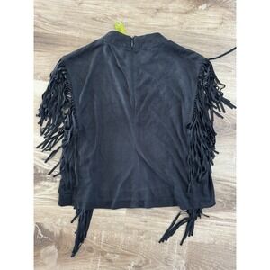 Gianni Bini Black Fringe Suede Feel Top Size‎ Small NWT Cowboy Western